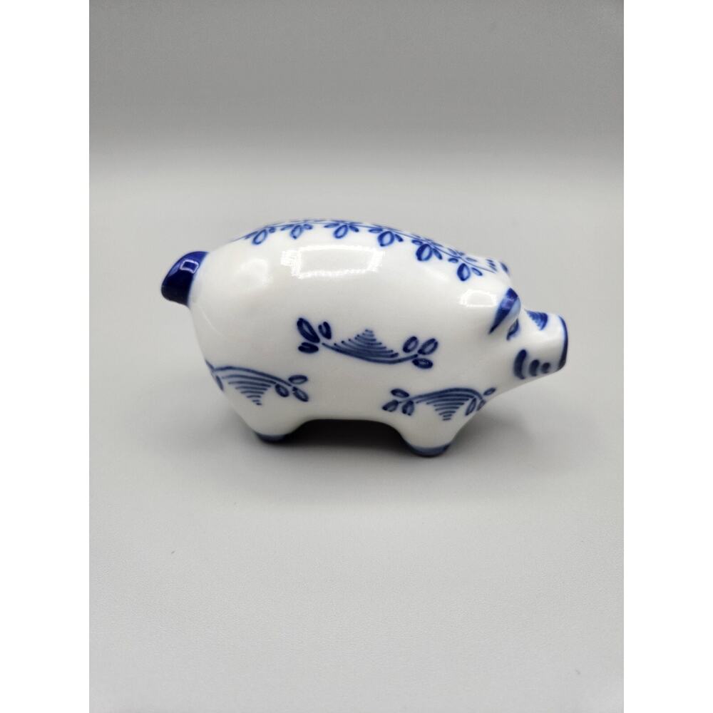 Blue And White Pig Figurine Open mouth Hand Painted Viana Do Castelo Portugal - Picture 3 of 9